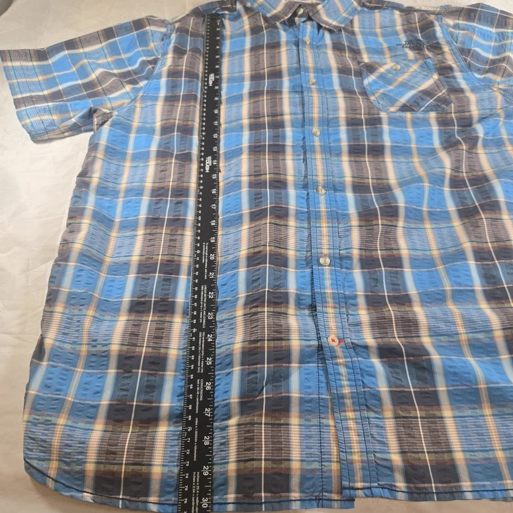 The North Face Mens Blue Plaid Seersucker Short Sleeve Button Shirt Size XXL